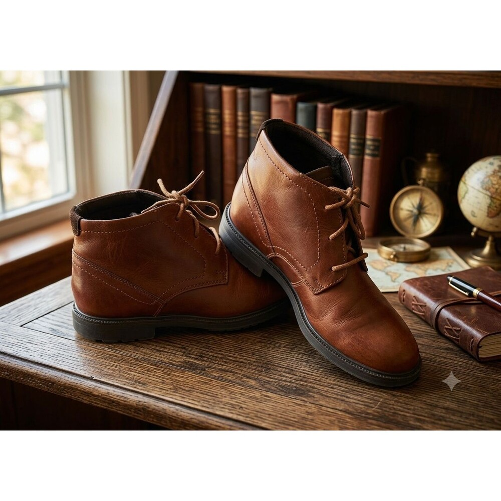 Rockport Berrenger Men’s Leather Chukka Boots 8.5 Brown Lace Up truTECH Comfort